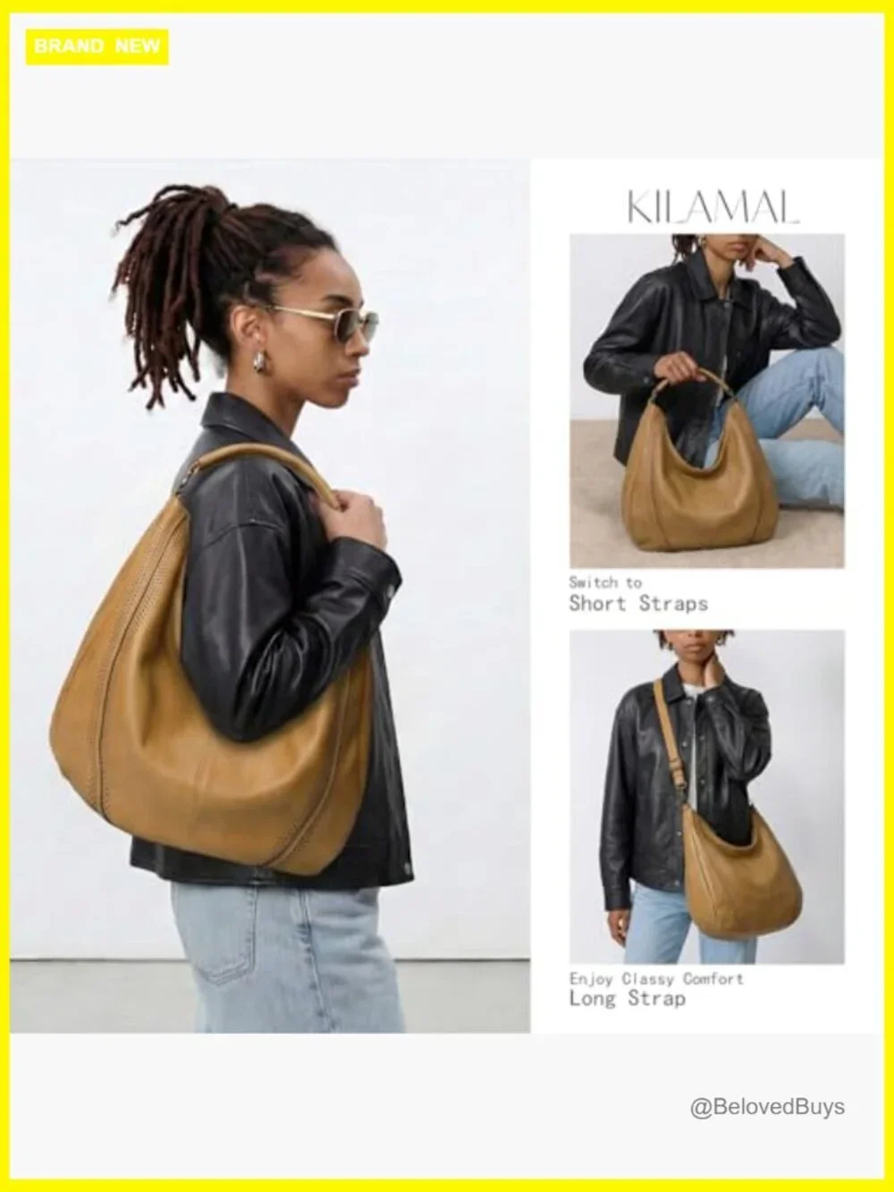 Hobo Shoulder Bag Soft Leather Tote Purse with Adjustable Crossbody Strap